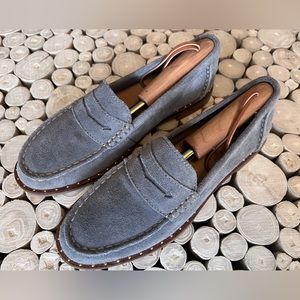 Sperry Top Sider Penny Loafers Womens 6 Pastel Blue/Gray Suede Stud Trim